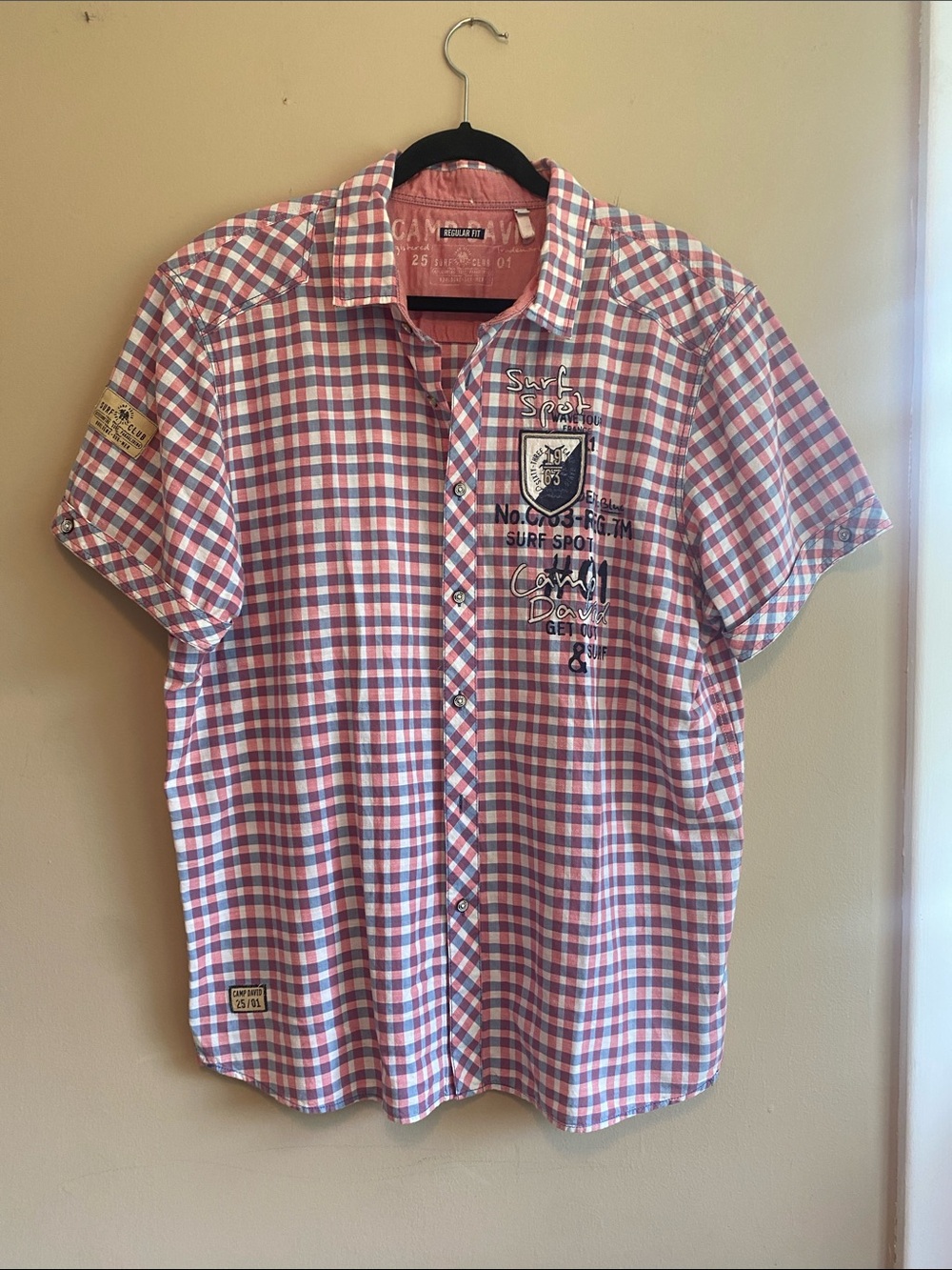 Camp David Short-Sleeve Button-Down Plaid Shirt - Red, White, and Blue
